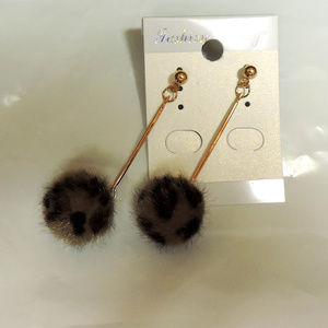 Puff Ball at the end of a Bar ... Dangle Earrings